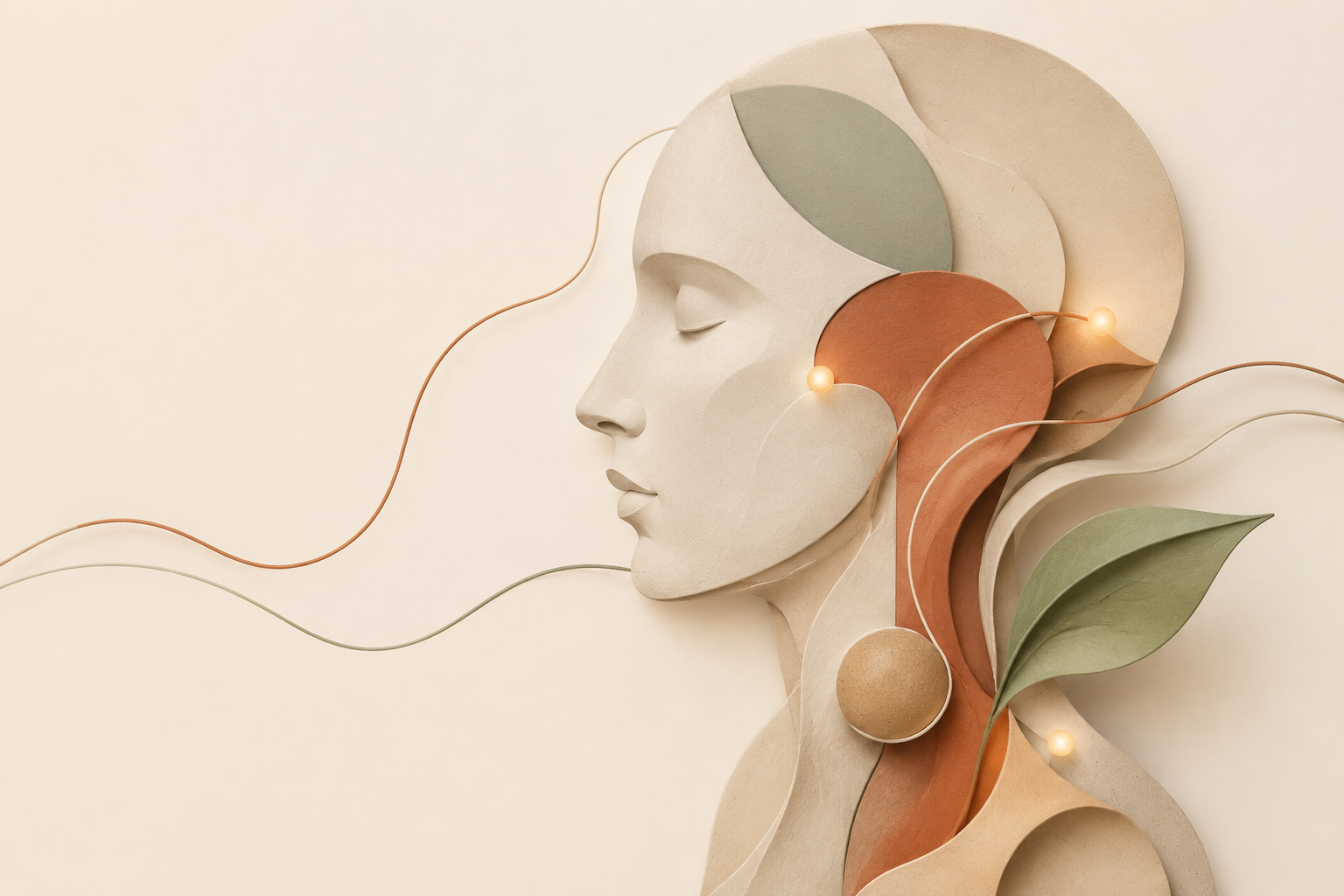 Calm abstract profile with organic lines representing voice and self-connection